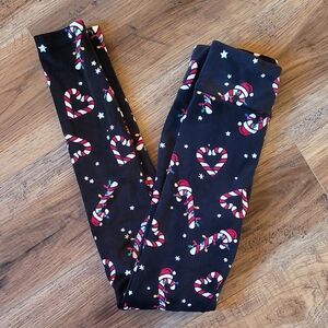 No Boundaries Candy Cane Fleece Leggings, Size XXS/XS, Christmas, Soft, Black